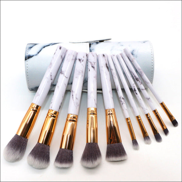 Barrel White Marble Makeup Brush Collection 10 For Face Eyes And Lips Brushes