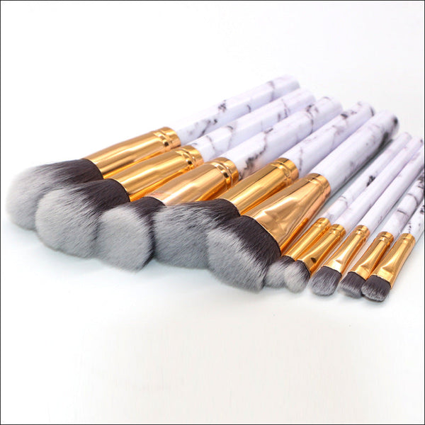 Barrel White Marble Makeup Brush Collection 10 For Face Eyes And Lips Brushes