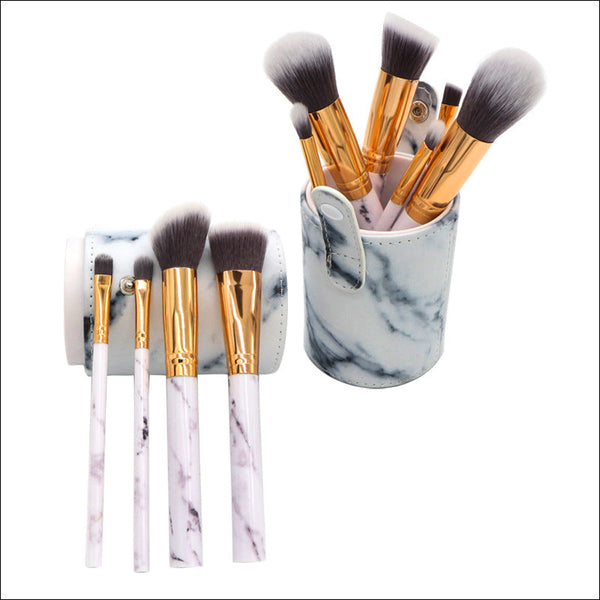 Barrel White Marble Makeup Brush Collection 10 For Face Eyes And Lips Brushes