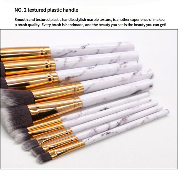 Barrel White Marble Makeup Brush Collection 10 For Face Eyes And Lips Brushes