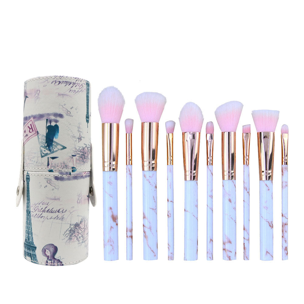 Barrel Pink Marble Makeup Brush Collection 10 For Face Eyes And Lips Brushes