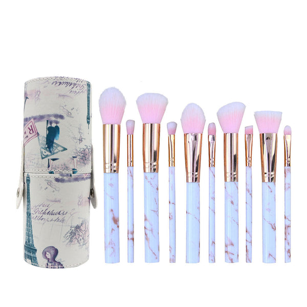 Barrel Pink Marble Makeup Brush Collection 10 For Face Eyes And Lips Brushes