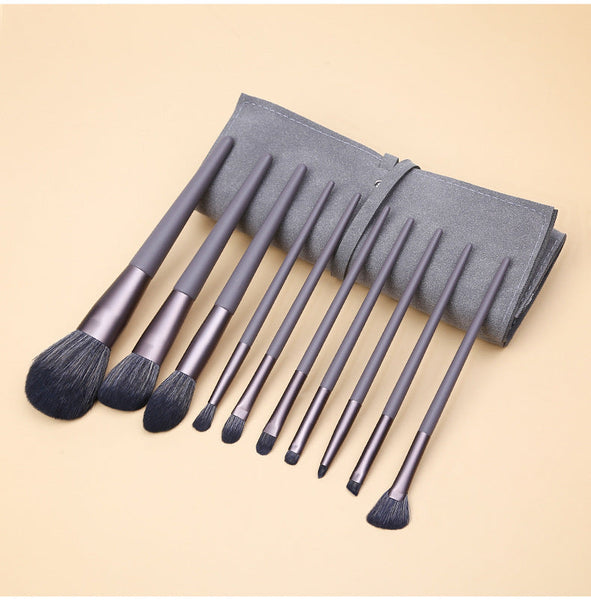 Modern Gray (Brush + Bag) 10 Piece Face Eye Makeup Set Premium Blending Brushes