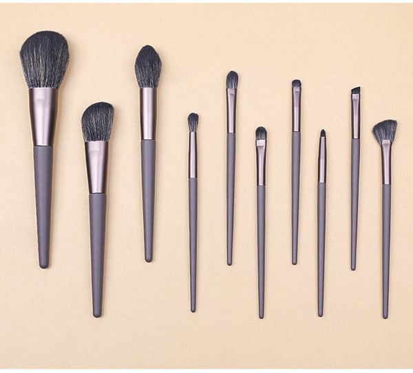 Modern Gray (Brush + Bag) 10 Piece Face Eye Makeup Set Premium Blending Brushes