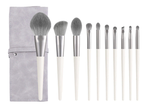 Silver Gray (Brush + Bag) 10 Piece Face Eye Makeup Set Premium Blending Brushes