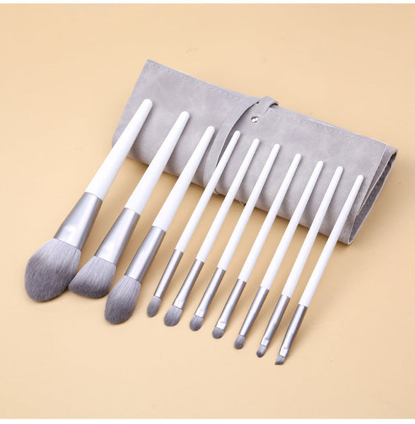 Silver Gray (Brush + Bag) 10 Piece Face Eye Makeup Set Premium Blending Brushes