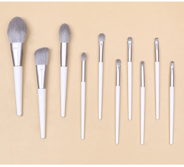 Silver Gray (Brush + Bag) 10 Piece Face Eye Makeup Set Premium Blending Brushes