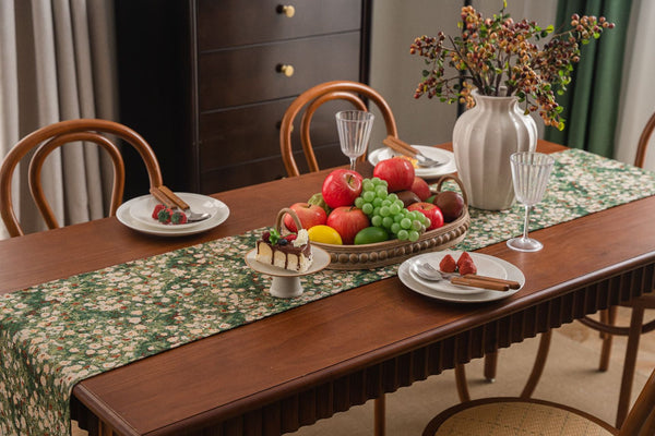 Elosung 2 Pcs Floral Table Runner With Tassels Jacquard Green Farmhouse Style (33X140cm) Table Runners