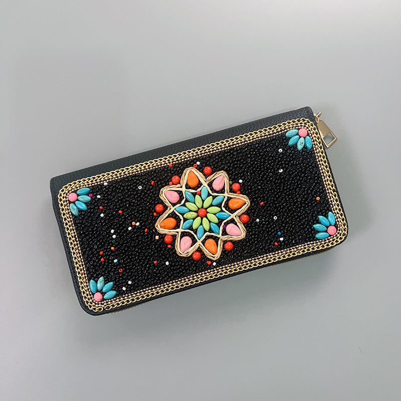 Black Ethnic Style Beaded Clutch Handmade Retro Wallet Style 1 Wallets