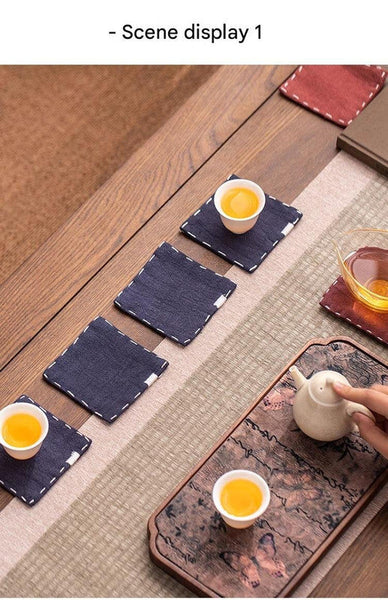 Chinese Style Linen Set Of 5 Hand Embroidered Tea Mats (9X9cm) Coasters