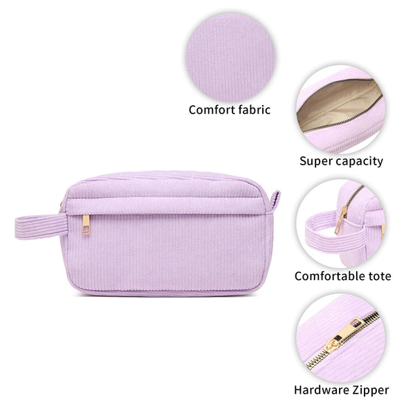Purple 2 Pcs Corduroy Pencil Case Large Capacity Storage Bag Pencil Cases