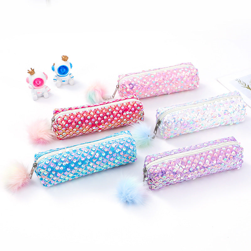 Elosung 5 Pcs Sequin Pencil Bag Rainbow Glitter Student Storage Sparkly Case Pencil Cases