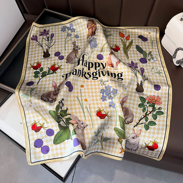 Elosung Yellow Pure Silk Scarf Elegant Flower Design Square Handkerchief (Style 2) Scarves & Wraps