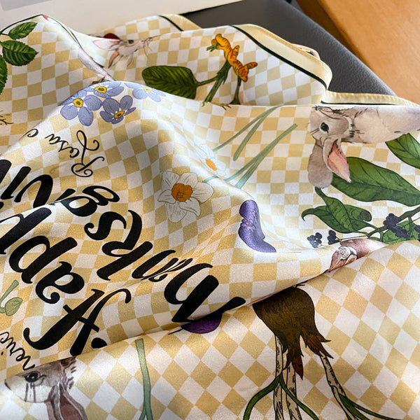 Elosung Yellow Pure Silk Scarf Elegant Flower Design Square Handkerchief (Style 2) Scarves & Wraps