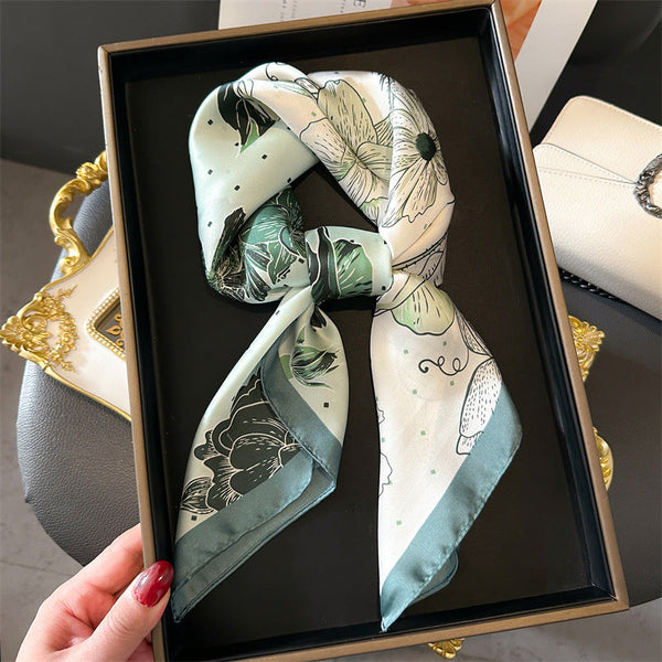 Green Pure Silk Scarf Elegant Flower Design Square Handkerchief (Style 3) Scarves & Wraps