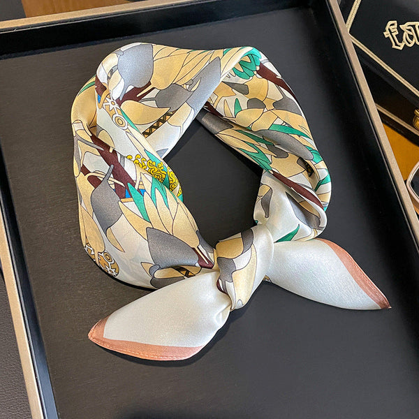 Elosung Yellow Pure Silk Scarf Elegant Flower Design Square Handkerchief (Style 4) Scarves & Wraps