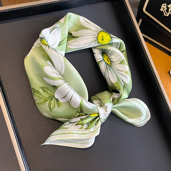 Elosung 1 Sets Of Green Pure Silk Scarf Elegant Flower Design Square Handkerchief (Style 11) Scarves & Wraps