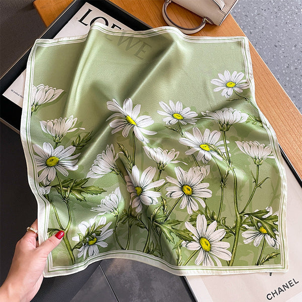 Elosung 1 Sets Of Green Pure Silk Scarf Elegant Flower Design Square Handkerchief (Style 11) Scarves & Wraps