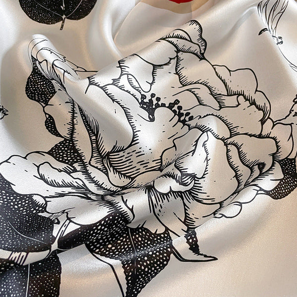 Red Edge Pure Silk Scarf Elegant Flower Design Square Handkerchief (Style 13) Scarves & Wraps
