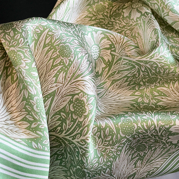 Green Pure Silk Scarf Elegant Flower Design Square Handkerchief (Style 14) Scarves & Wraps