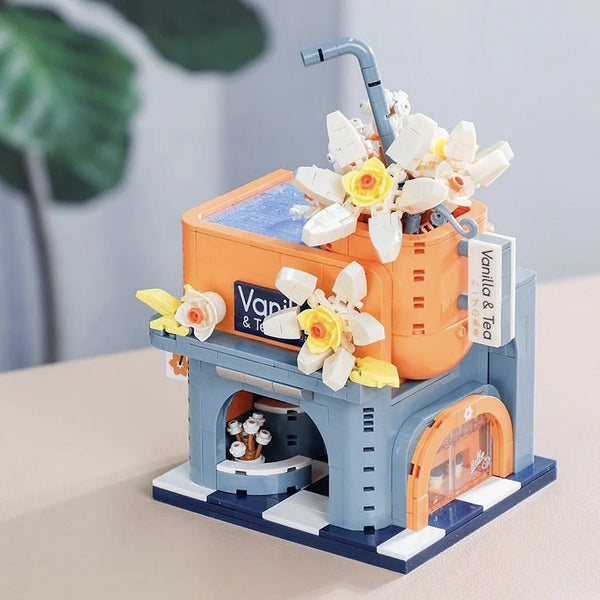 (Milk Tea Shop) Enchanting Streetscape Blocks Creative Building Set Building Blocks