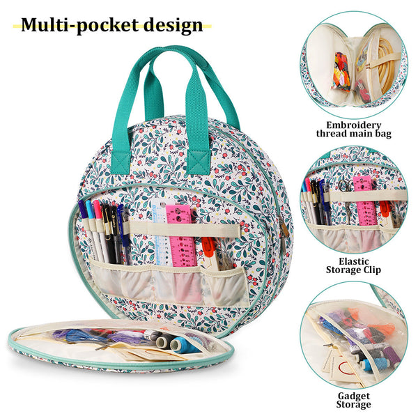 Blue Leaves Multi Compartment Embroidery Bag Keep Your Projects Organized Women's Bags & Handbags