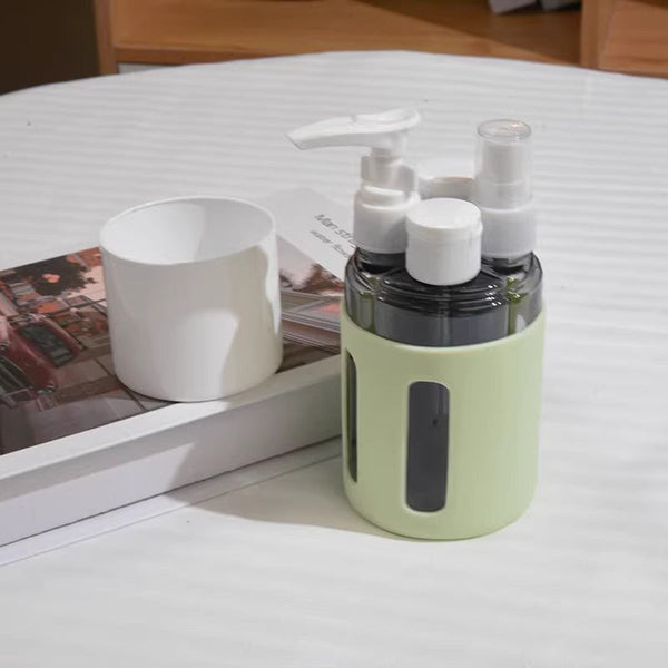 Round Green 2 Piece 4 In 1 Travel Dispenser Set Leakproof Refillable Bottles For Toiletries Other Travel Accessories