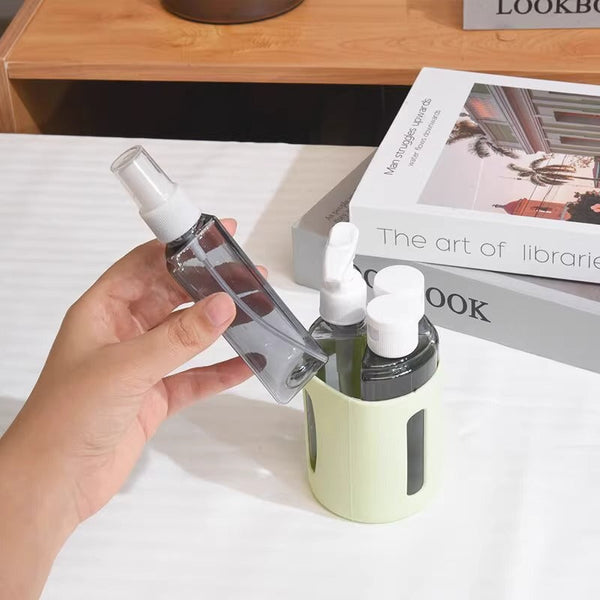 Round Green 2 Piece 4 In 1 Travel Dispenser Set Leakproof Refillable Bottles For Toiletries Other Travel Accessories