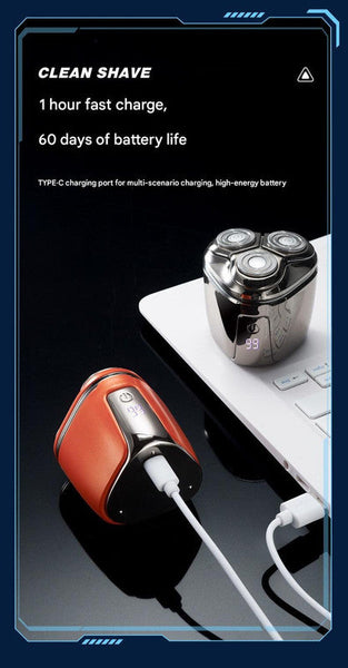 Orange Mini Electric Shaver For Men Portable & Rechargeable Razor Travel Men's Shavers