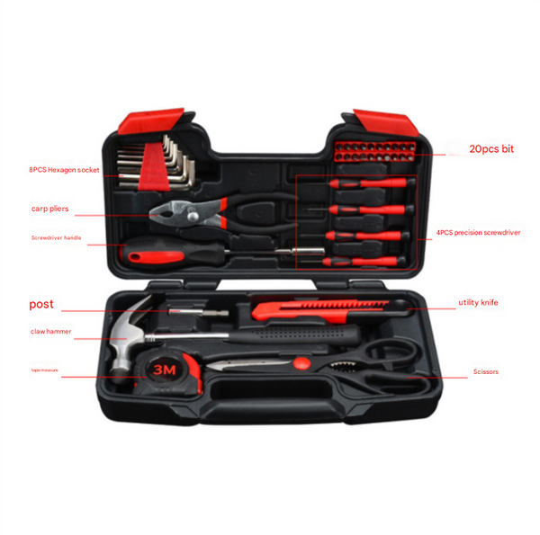 Elosung 39 Piece Home Tool Kit Red Carbon Steel Hardware Set Hand Tool Sets