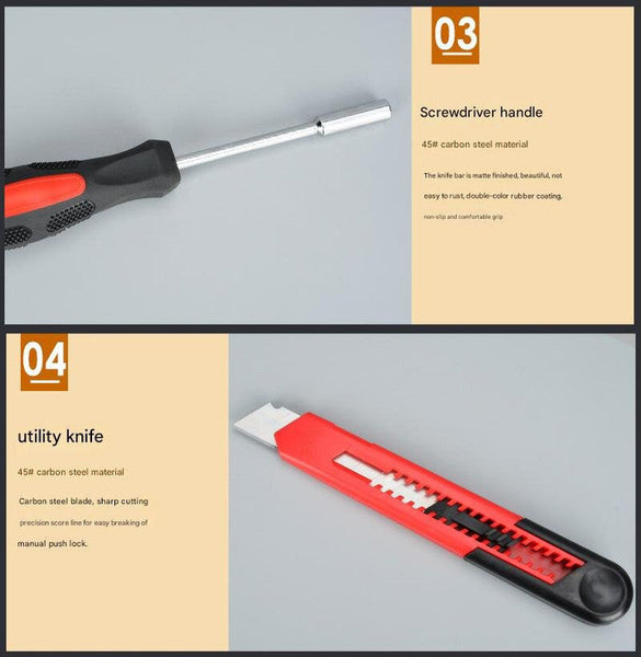 Elosung 39 Piece Home Tool Kit Red Carbon Steel Hardware Set Hand Tool Sets