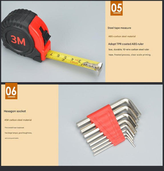 Elosung 39 Piece Home Tool Kit Red Carbon Steel Hardware Set Hand Tool Sets