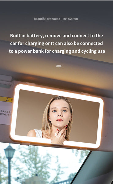 White Double Button Car Sun Visor Makeup Mirror With Led Light Tri Color Touch Control Makeup Mirrors