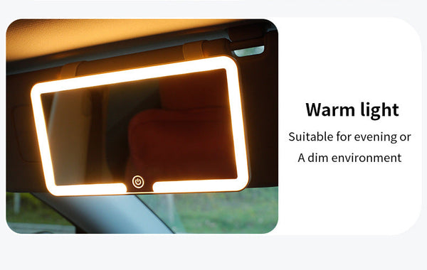 White Double Button Car Sun Visor Makeup Mirror With Led Light Tri Color Touch Control Makeup Mirrors