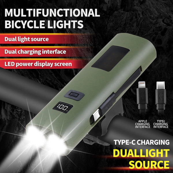 Green Multifunctional Led Bike Light Power Bank Rechargeable Cycling Flashlight Lights & Reflectors