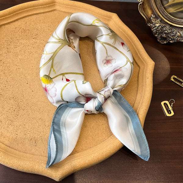 Blue Edge Flowers Women's Floral Print Mulberry Silk Shawl 53Cm (Style 1) Scarves & Wraps