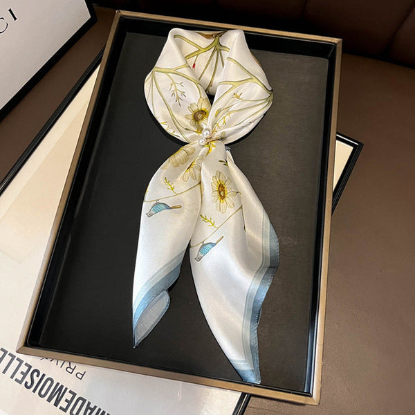 Blue Edge Flowers Women's Floral Print Mulberry Silk Shawl 53Cm (Style 1) Scarves & Wraps