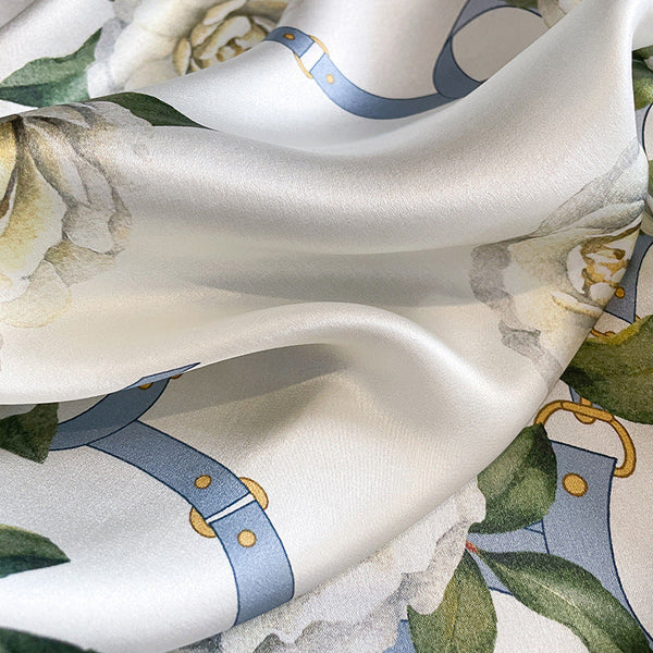 Blue Flowers Women's Floral Print Mulberry Silk Shawl 53Cm (Style 2) Scarves & Wraps