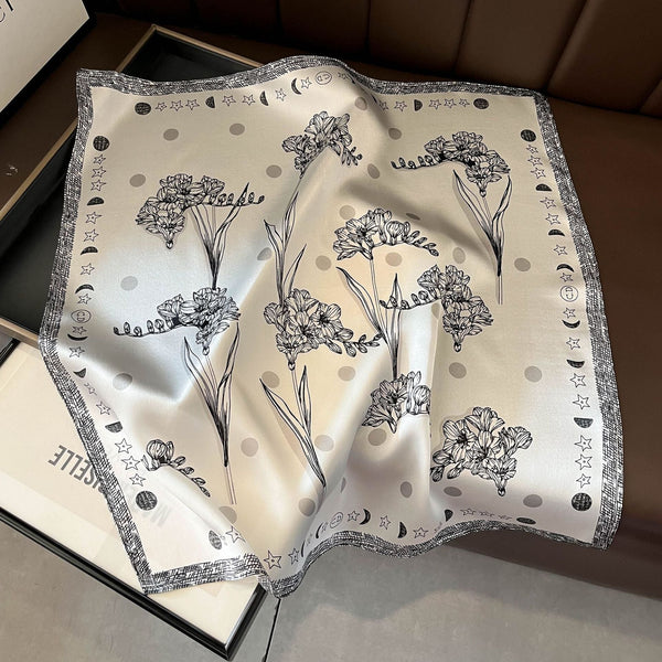 Black Flowers Women's Floral Print Mulberry Silk Shawl 53Cm (Style 3) Scarves & Wraps