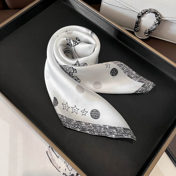 Black Flowers Women's Floral Print Mulberry Silk Shawl 53Cm (Style 3) Scarves & Wraps