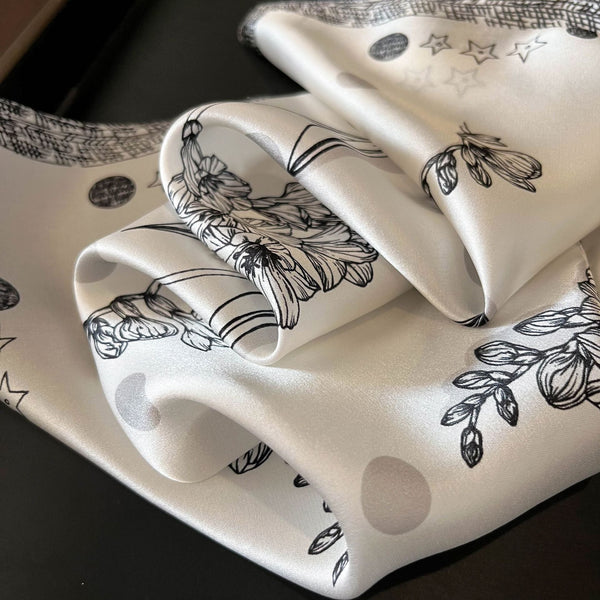 Black Flowers Women's Floral Print Mulberry Silk Shawl 53Cm (Style 3) Scarves & Wraps