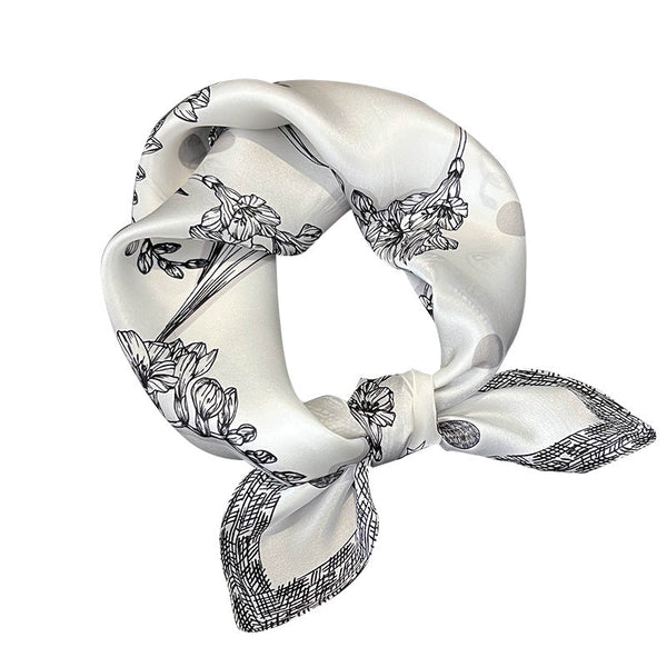 Black Flowers Women's Floral Print Mulberry Silk Shawl 53Cm (Style 3) Scarves & Wraps