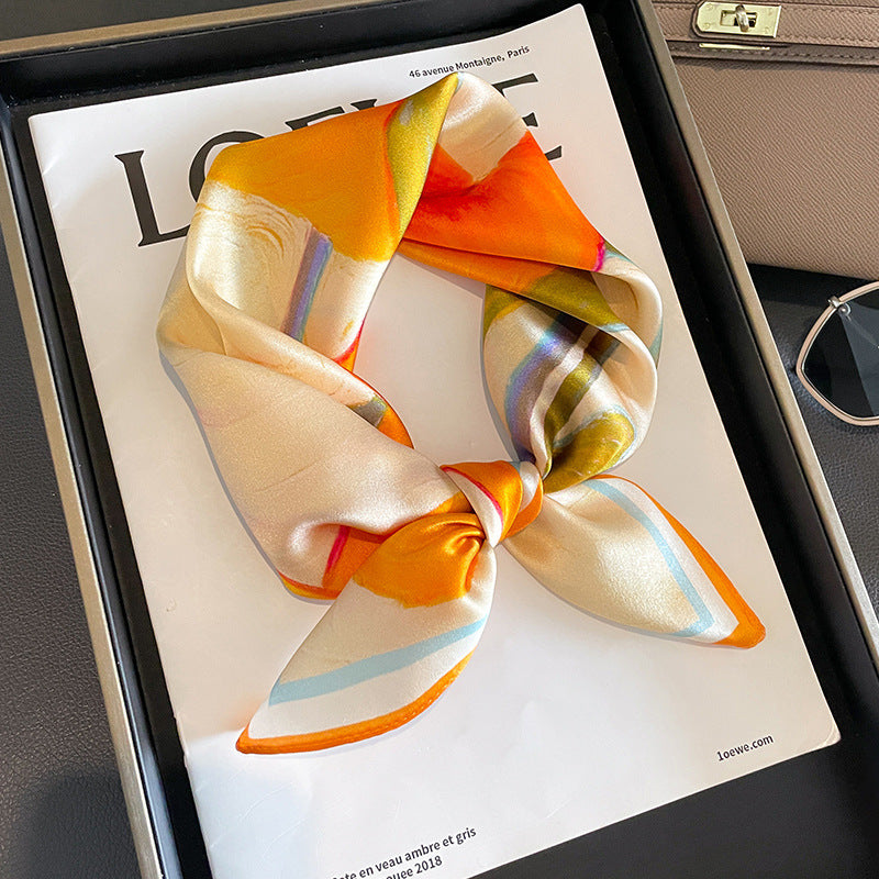 Orange Lotus Leaf Women's Floral Print Mulberry Silk Shawl 53Cm (Style 5) Scarves & Wraps