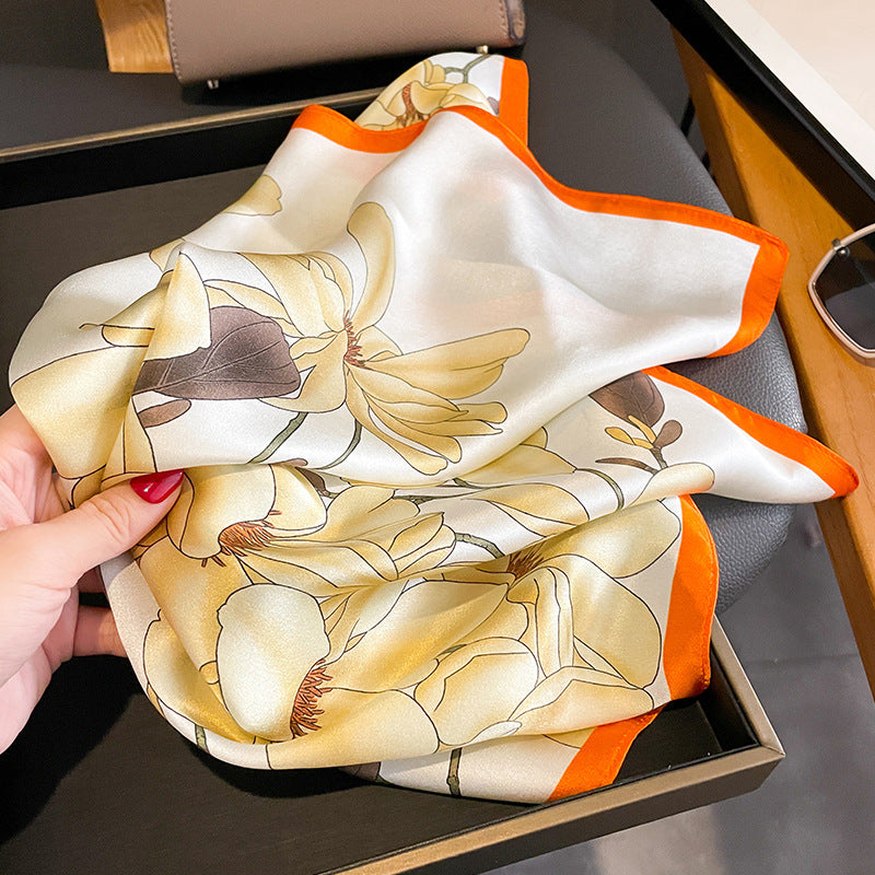Orange Corner 53Cm Silk Scarf 100% Mulberry Floral Print Women's Square Shawl (Style 3) Scarves & Wraps