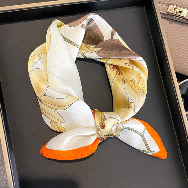 Orange Corner 53Cm Silk Scarf 100% Mulberry Floral Print Women's Square Shawl (Style 3) Scarves & Wraps