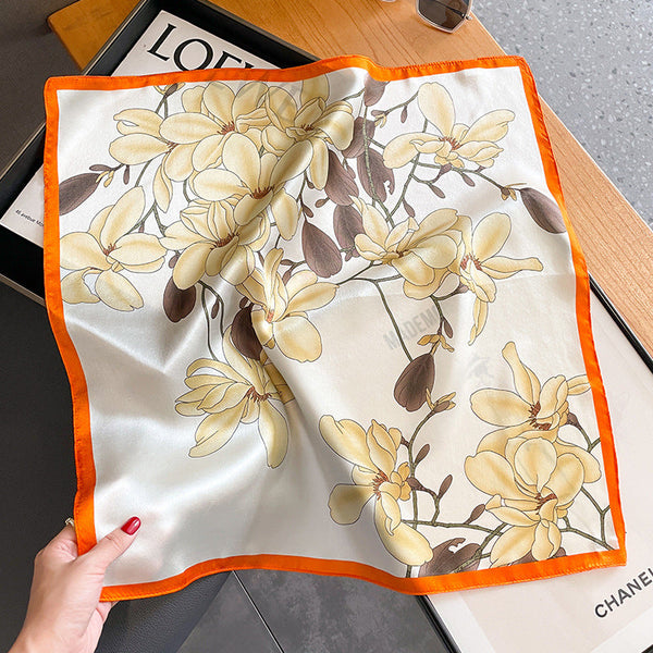Orange Corner 53Cm Silk Scarf 100% Mulberry Floral Print Women's Square Shawl (Style 3) Scarves & Wraps