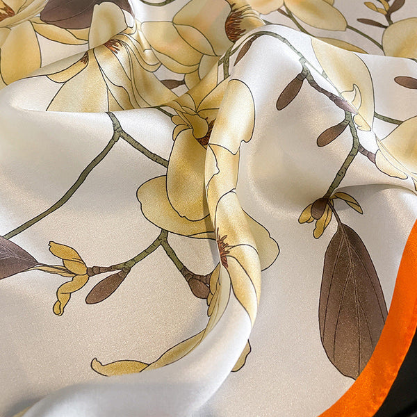 Orange Corner 53Cm Silk Scarf 100% Mulberry Floral Print Women's Square Shawl (Style 3) Scarves & Wraps