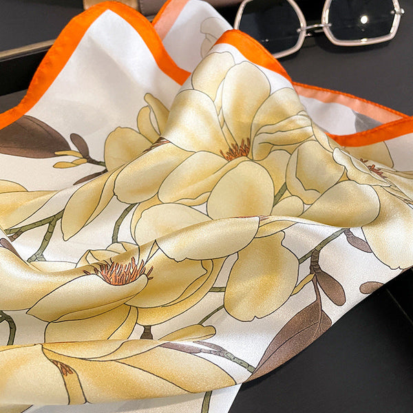 Orange Corner 53Cm Silk Scarf 100% Mulberry Floral Print Women's Square Shawl (Style 3) Scarves & Wraps