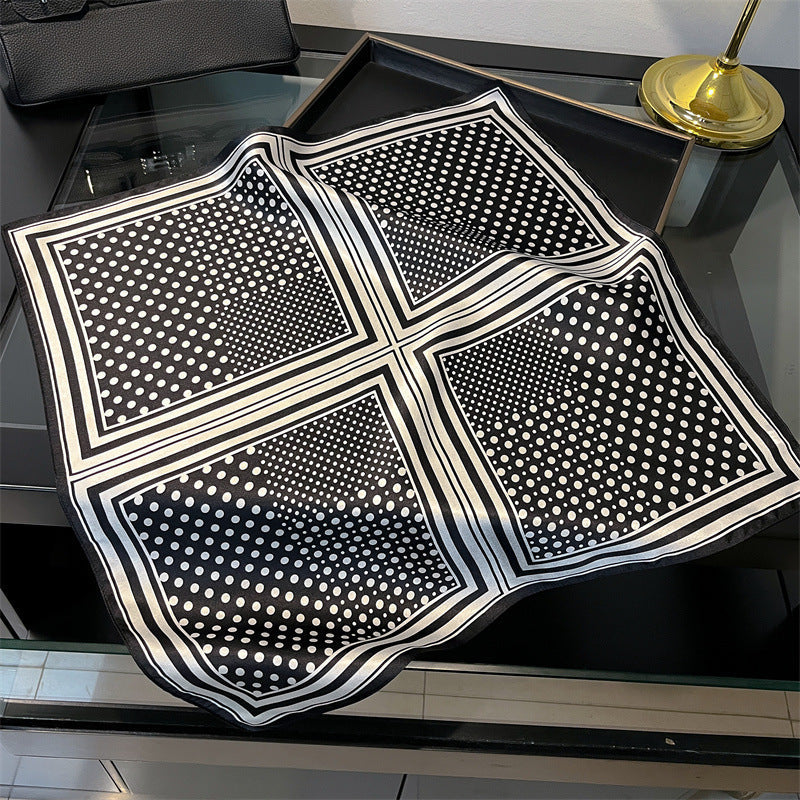 Black Polka Dots 53Cm Silk Scarf 100% Mulberry Floral Print Women's Square Shawl (Style 5) Scarves & Wraps