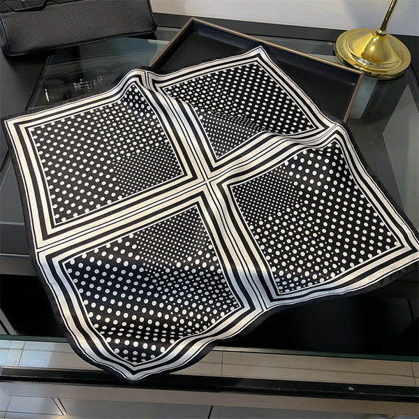 Black Polka Dots 53Cm Silk Scarf 100% Mulberry Floral Print Women's Square Shawl (Style 5) Scarves & Wraps